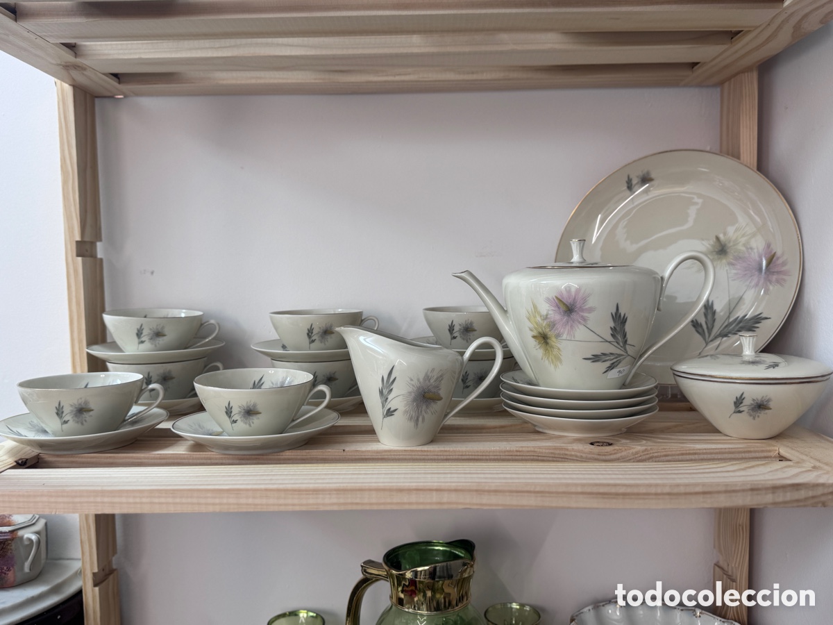 Antig&uuml;edades: Juego caf&eacute; t&eacute; Bidasoa 8 servicios Cardo vintage 70s porcelana Espa&ntilde;a 19 piezas