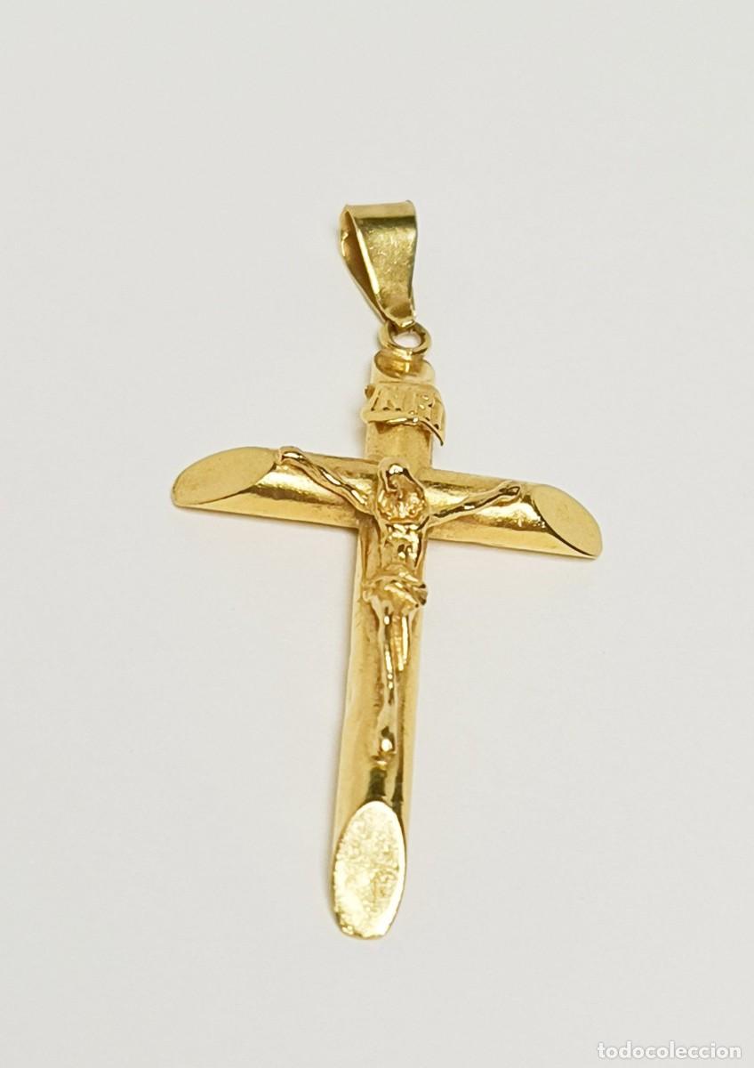 Antig&uuml;edades: Cruz crucifijo cl&aacute;sica con figura de Cristo de oro macizo de 18 quilates