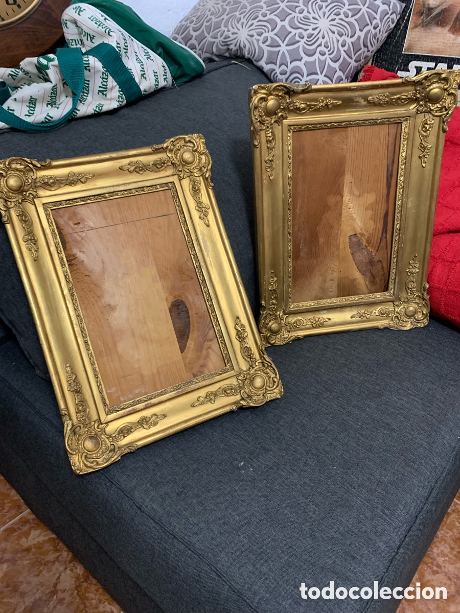 Antig&uuml;edades: Pareja marcos madera dorada antiguos ver fotos
