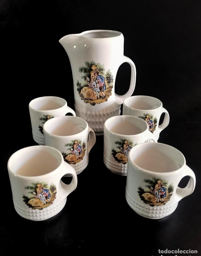 Antig&uuml;edades: JARRA Y 6 TAZAS VITROSAN PORCELANA A&Ntilde;OS 70