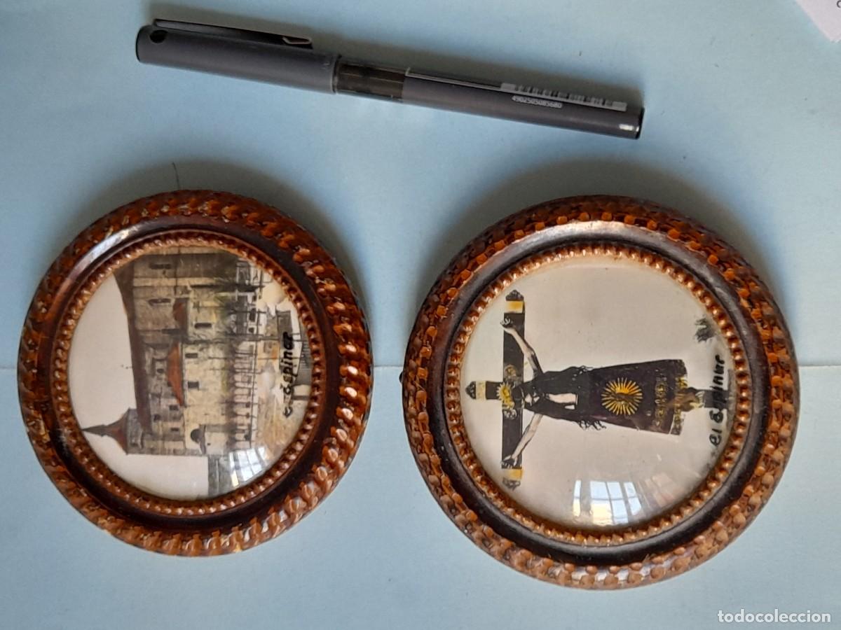 Antig&uuml;edades: Lote 2 peque&ntilde;os marcos madera con fotos Iglesia San Eutropio y Cristo El Caloco El Espinar Segovia