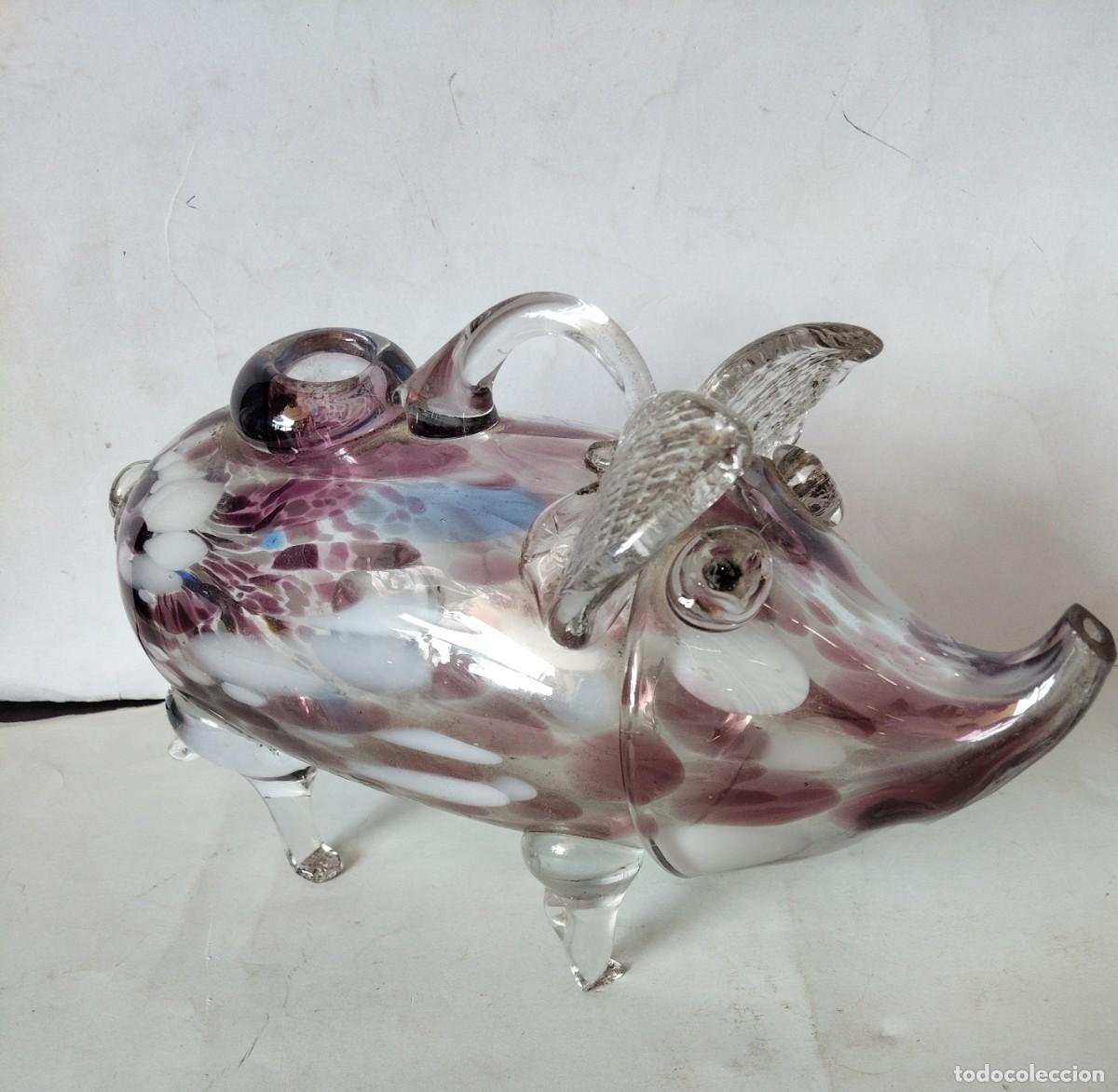 Antig&uuml;edades: Figura de cerdo de cristal soplado La Industria Fabrica de vidrios de la Sociedad Cifuentes Pola y v