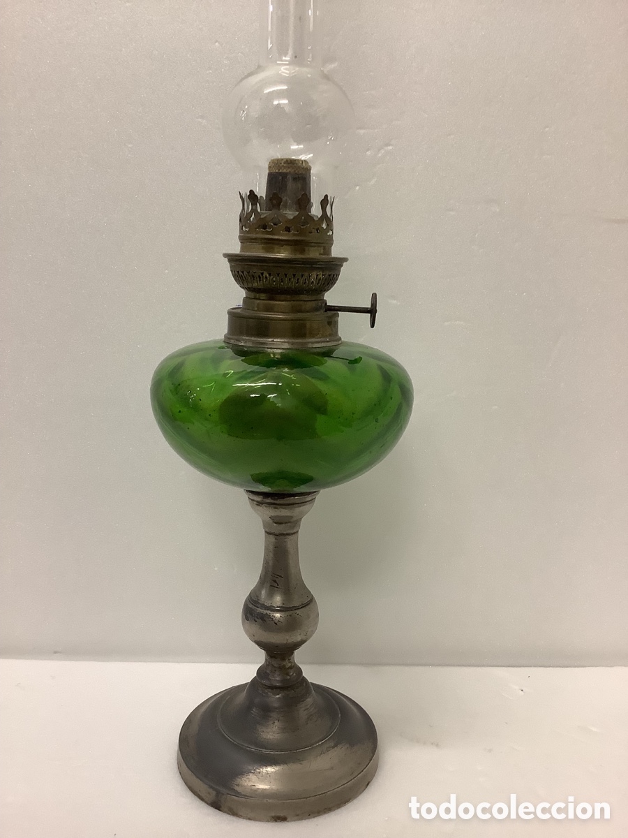 Antig&uuml;edades: ANTIGUO QUINQUE CALAMINA CRISTAL VERDE