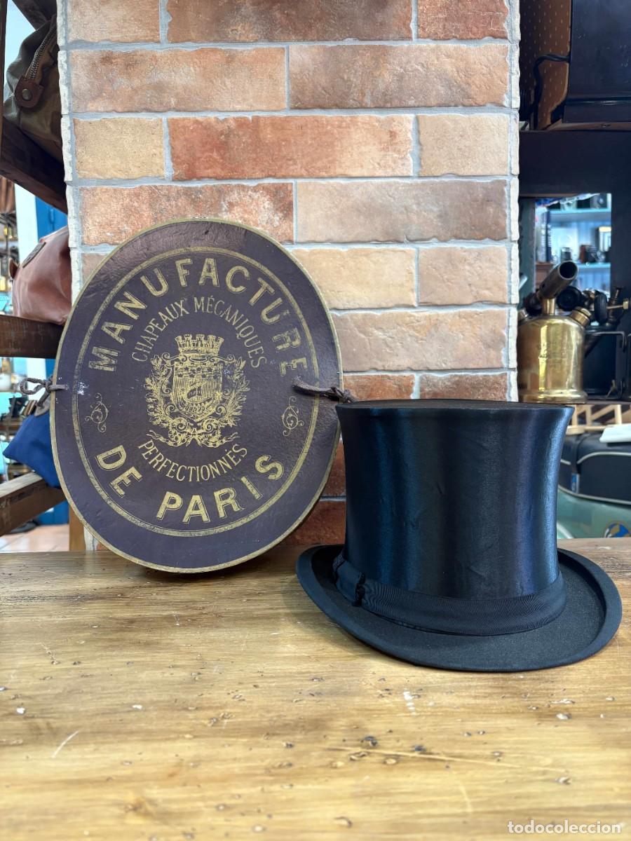 Antig&uuml;edades: Sombrero de copa antiguo de seda &rdquo;American House&rdquo; con sombrerera de Par&iacute;s