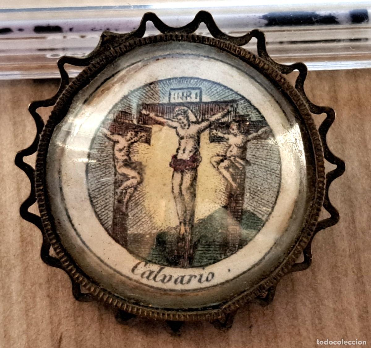 Antig&uuml;edades: Relicario devocional &ldquo;Calvario&rdquo; doble cara, siglo XIX