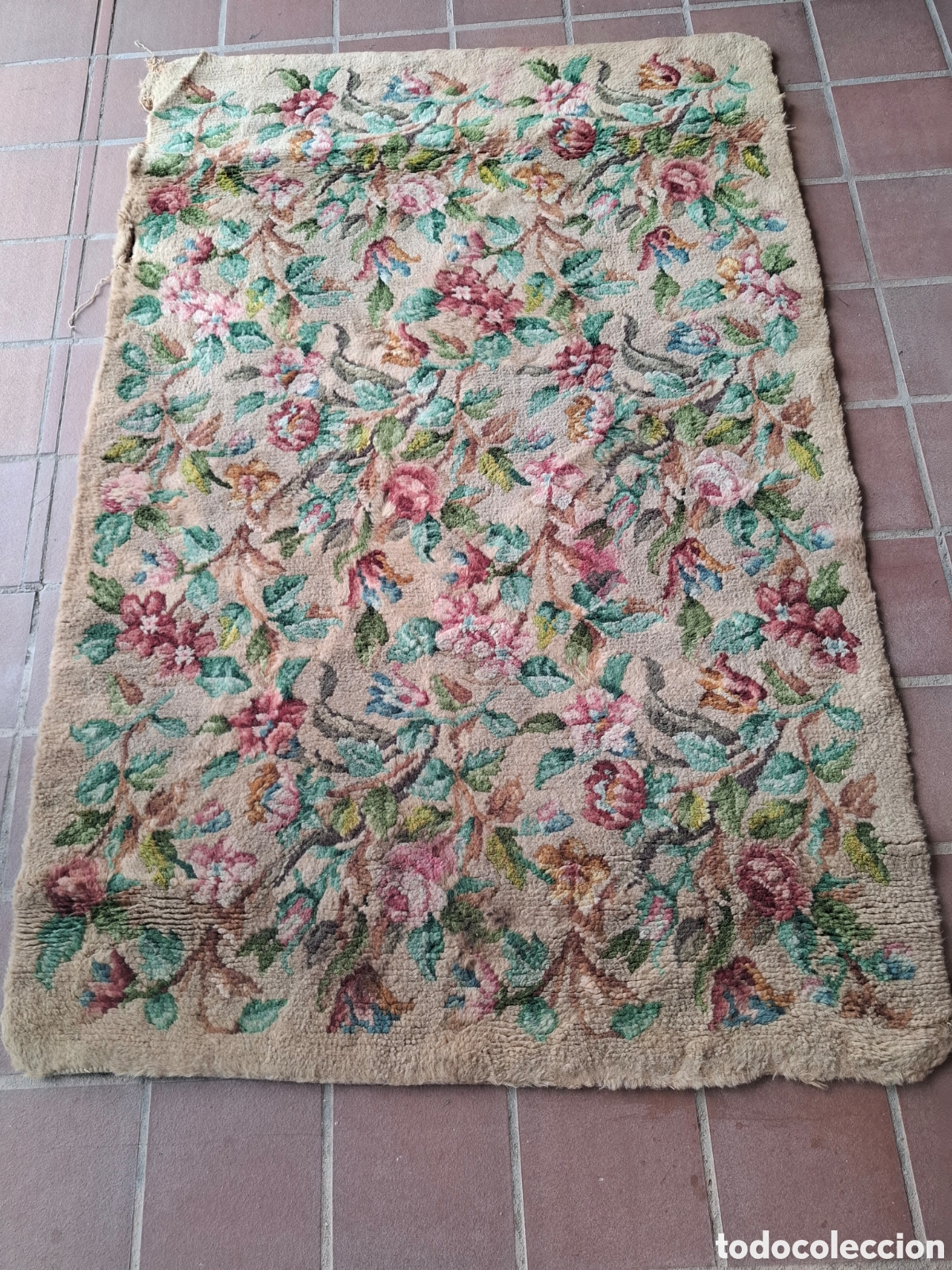 Antig&uuml;edades: ANTIGUA ALFOMBRA LANA NUDO ESPA&Ntilde;OL. DESGARRO (Ver fotos)