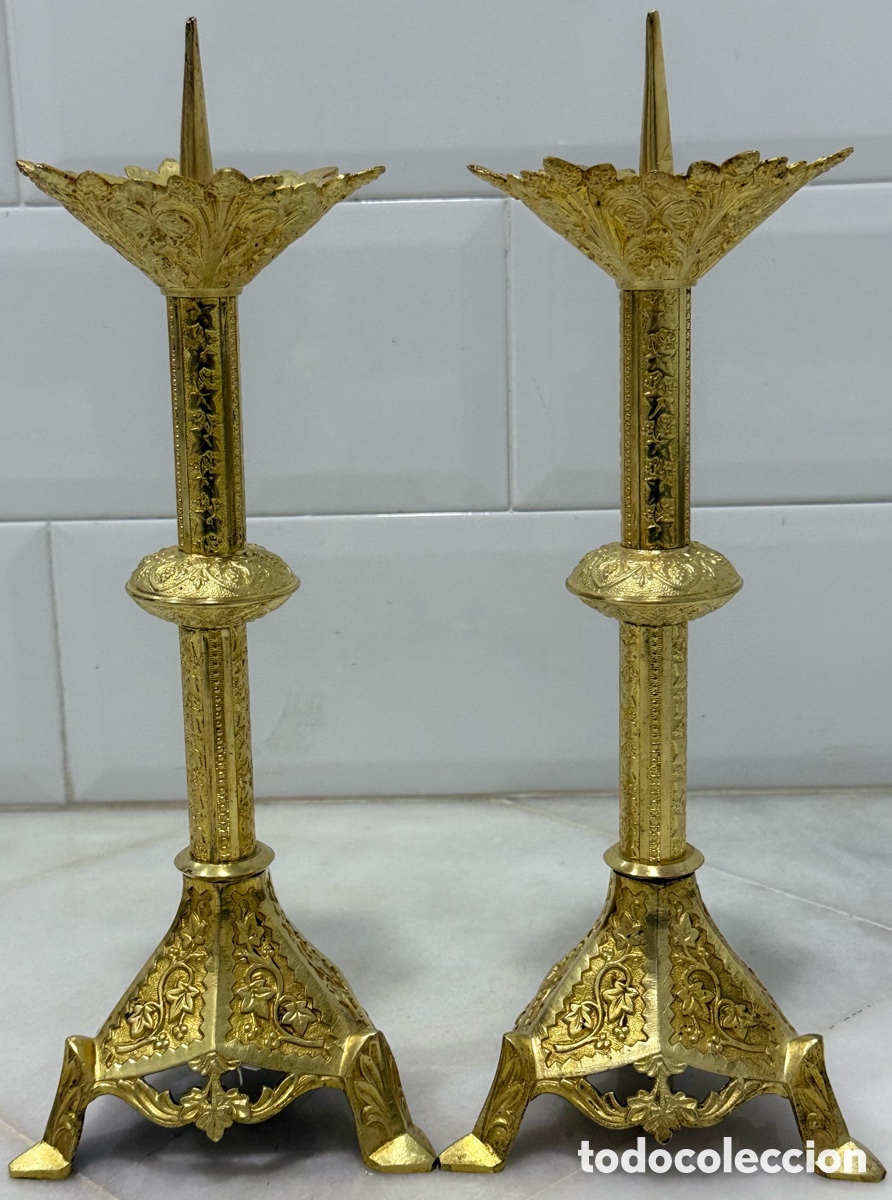 Antig&uuml;edades: ANTIGUA EXCLUSIVA PAREJA HACHEROS CANDELABROS IGLESIA SIGLO XIX