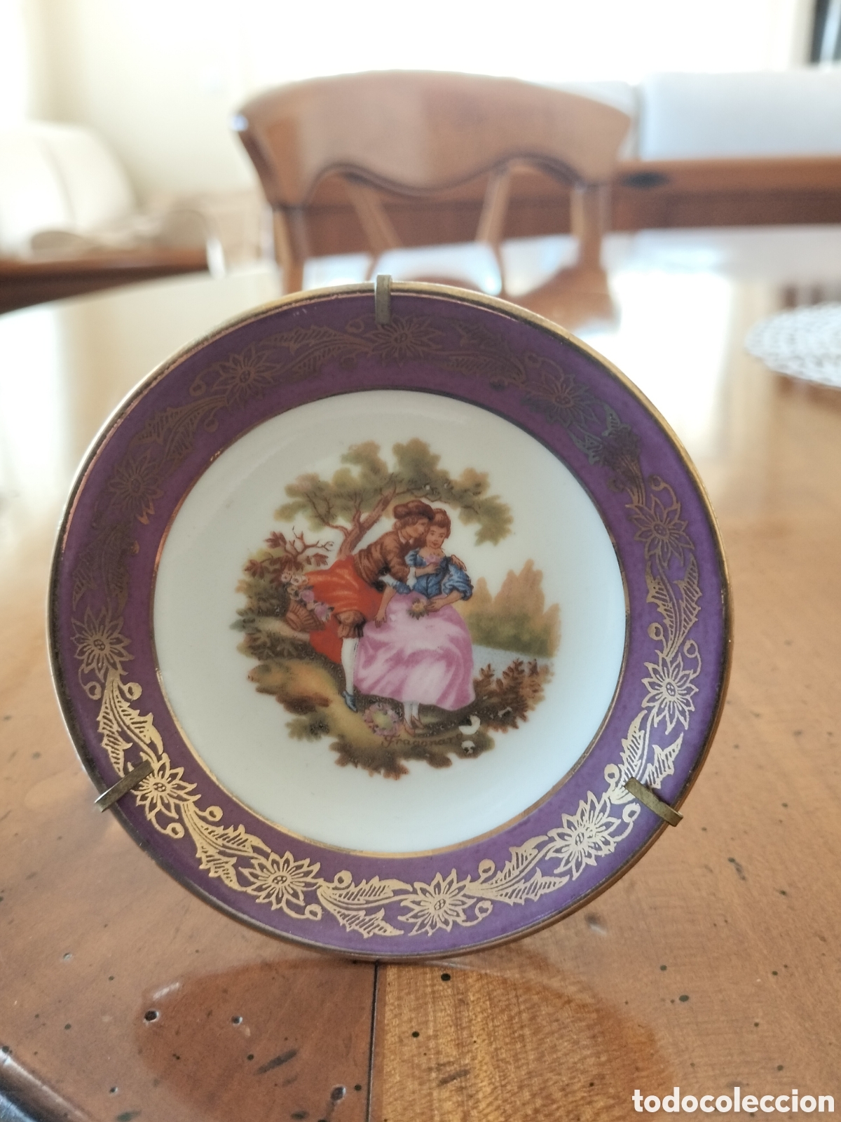 Antig&uuml;edades: Mini Plato Porcelana Singer Limoges Fragonard Oro
