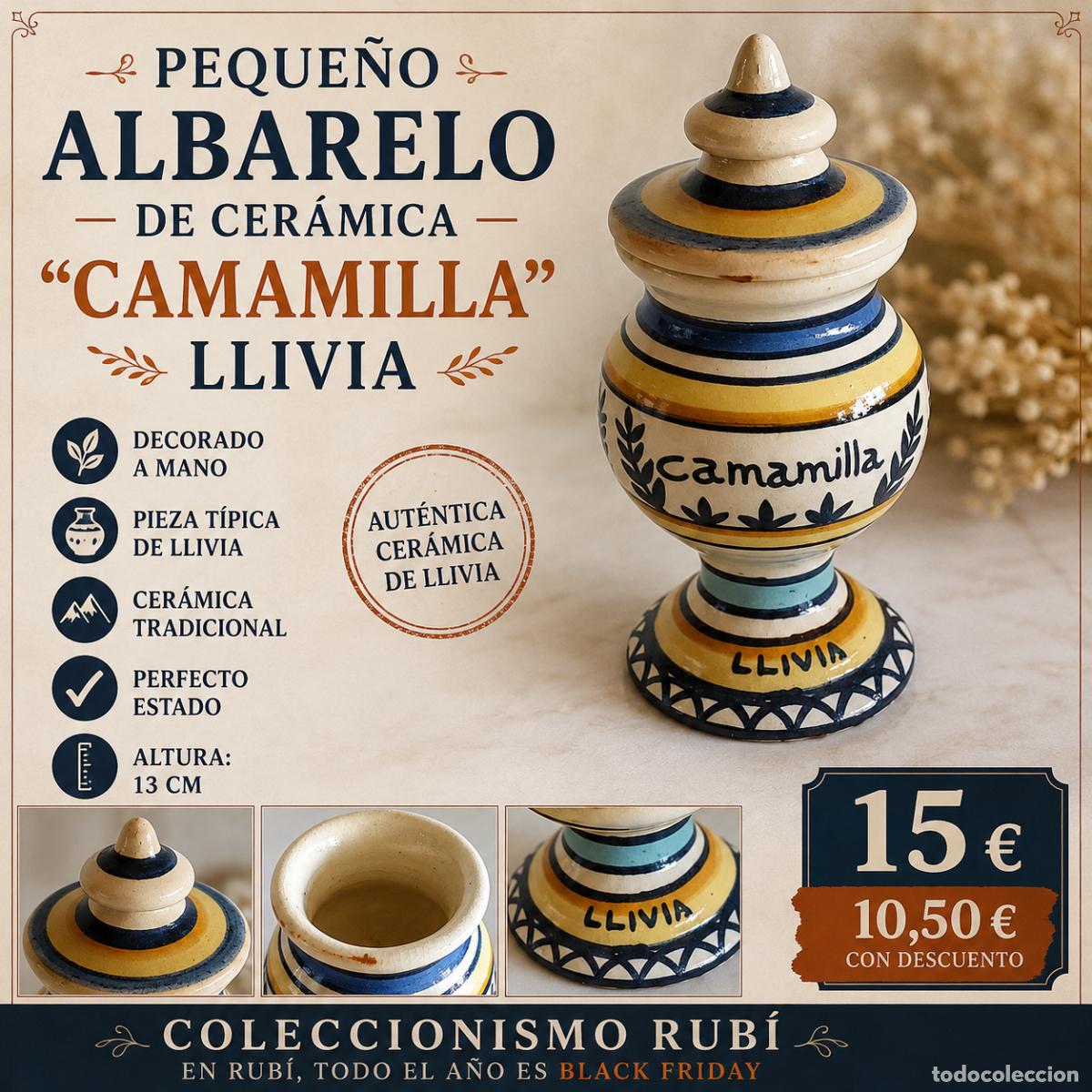 Antig&uuml;edades: ALBARELO CER&Aacute;MICA LL&Iacute;VIA | CAMAMILLA | TARRO FARMACIA | 13 CM | PERFECTO ESTADO