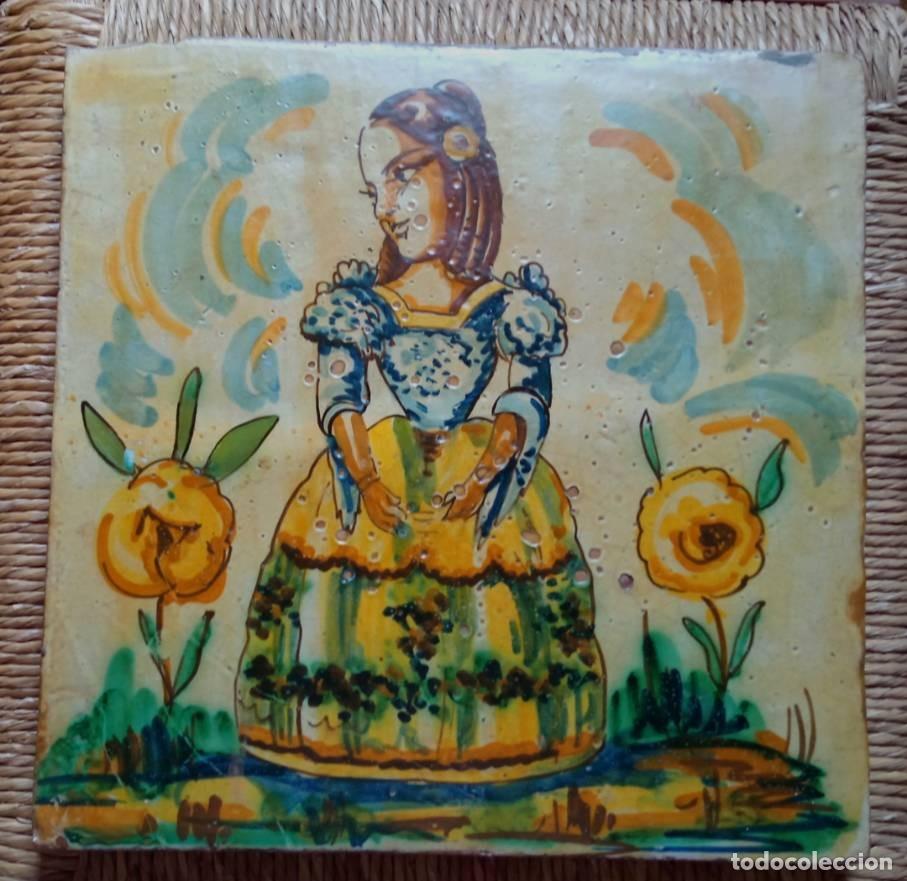 Antig&uuml;edades: azulejo antiguo de cer&aacute;mica valenciana pintado a mano final del siglo XIX
