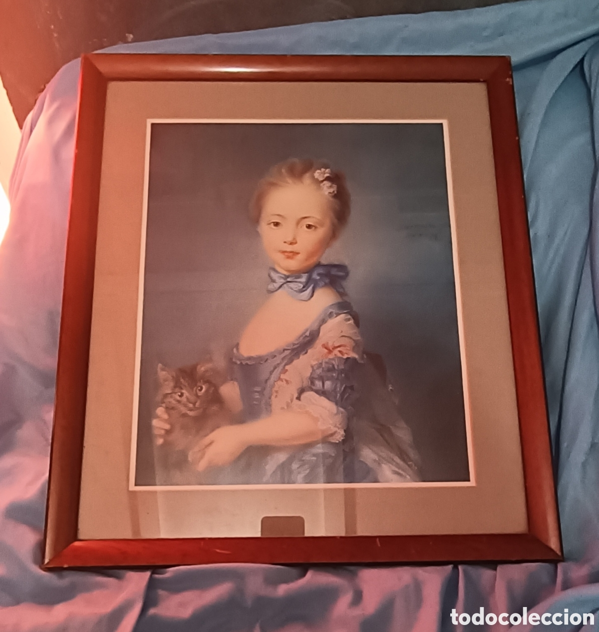 Antig&uuml;edades: Cuadro Vintage Ni&ntilde;a con Gato.
