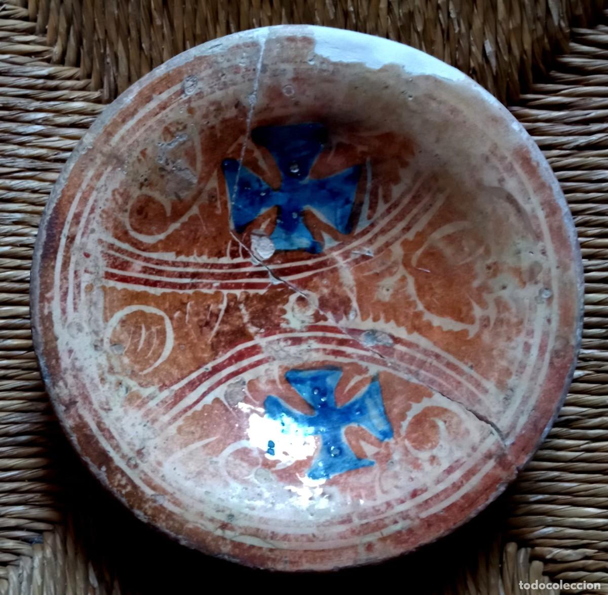 Antiques: antigua escudilla o plato hondo de cer&aacute;mica de reflejo met&aacute;lico y azul