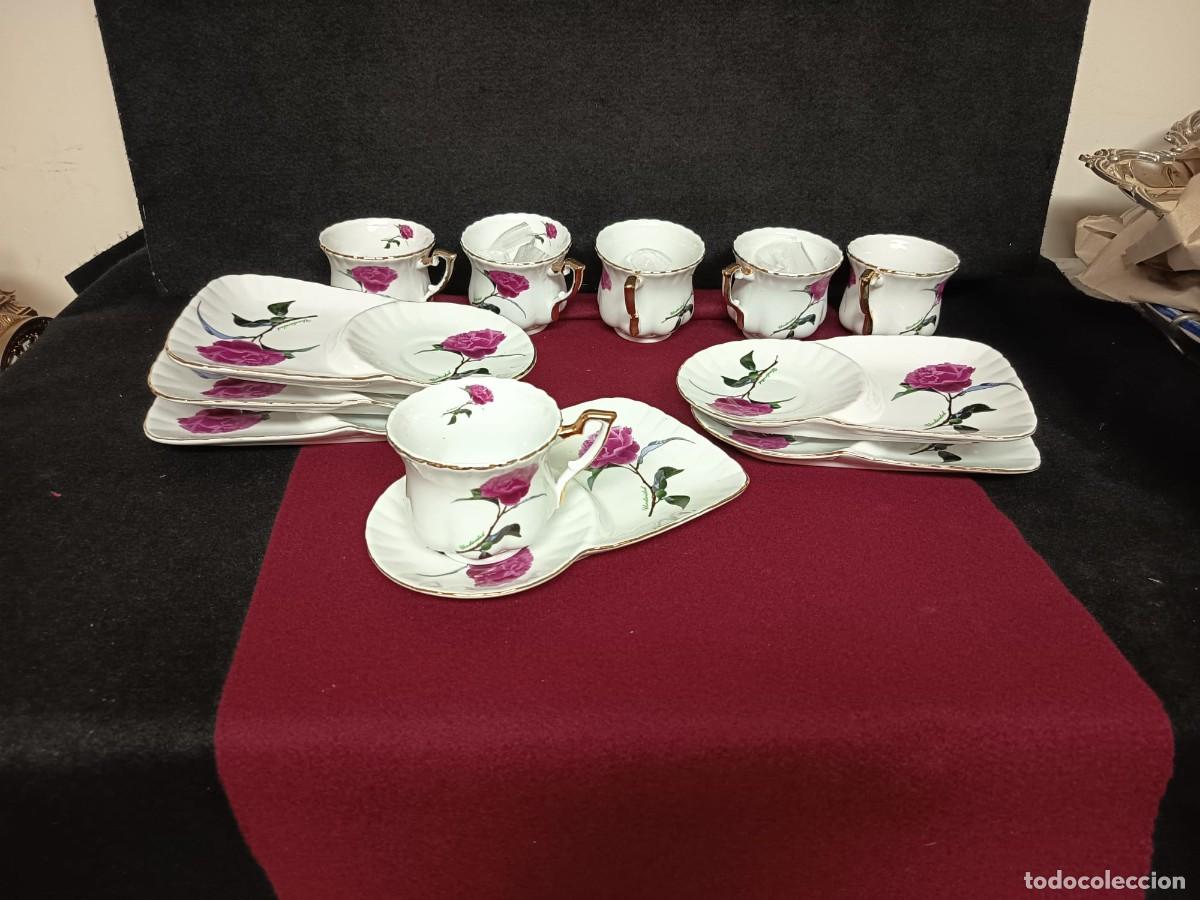 Antig&uuml;edades: JUEGO DE T&Eacute; MOTIVOS ROSA 6 SERVICIOS