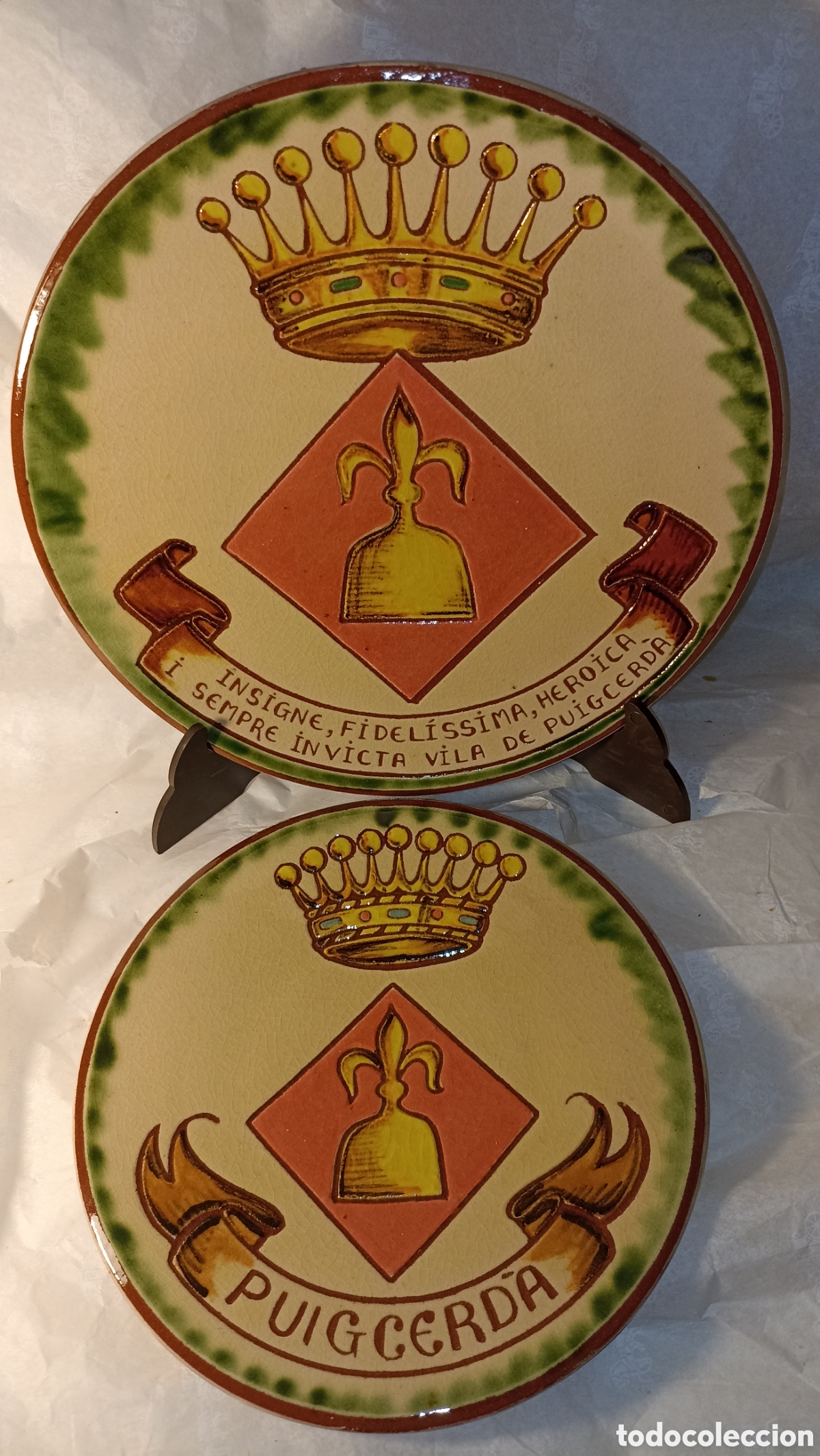 Antig&uuml;edades: : Pareja de Platos Cer&aacute;mica Her&aacute;ldica Puigcerd&agrave; - Cer&agrave;miques Oller (Vilamalla) - &iexcl;Nuevos!
