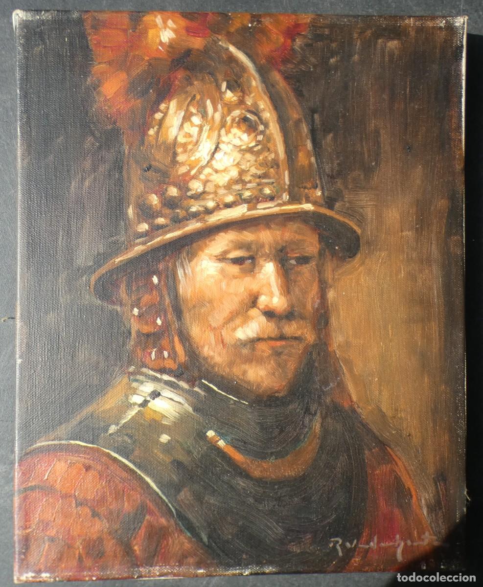 Antig&uuml;edades: Casco dorado de Rembrandt, copia, pintura sin marco,