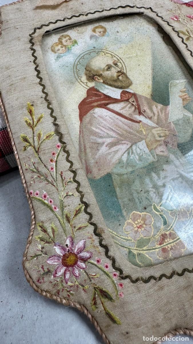 Antig&uuml;edades: Antiguo escapulario de seda pintada - Foto 4