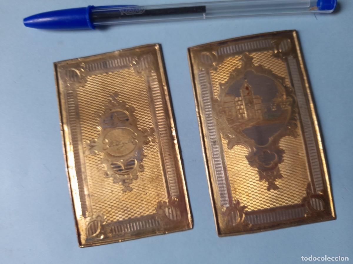 Antig&uuml;edades: Tapas Carnet de Baile Plata dorada sin probar, decorada. Medida 8,8 x 5,2 cm.