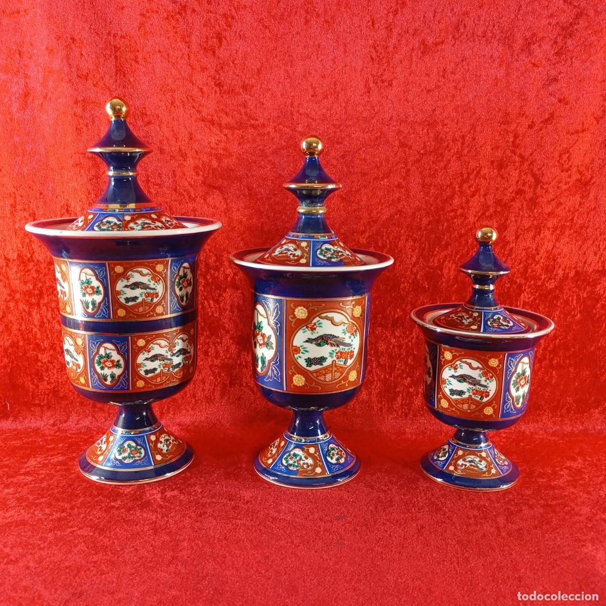 Antig&uuml;edades: 3 JARRONES DECORATIVOS -FIORENTINE - PINTADOS A MANO - ITALIA - FLORENCIA - 23 A 33 CM - VER FOTOS