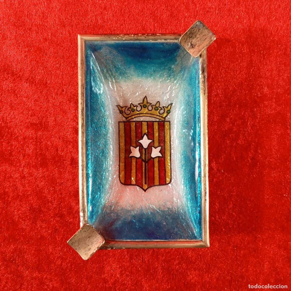 Antig&uuml;edades: CENICERO EN PLATA DE LEY Y ESMALTE - ESCUDO DE L&Eacute;RIDA - LLEIDA - 12 X 7,5 CM