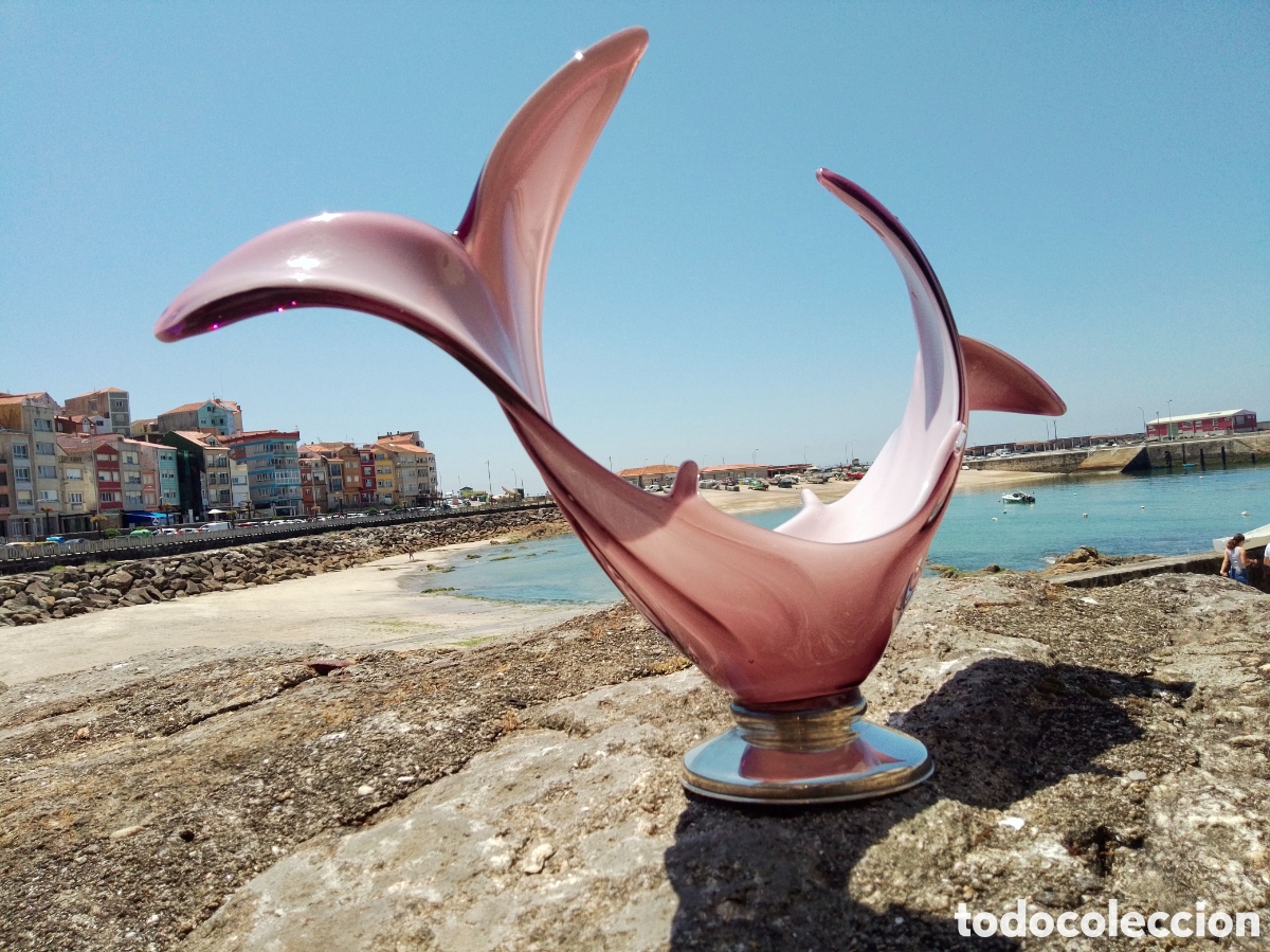 Antig&uuml;edades: Gran centro de mesa vintage en cristal de Murano y base en plata de ley contrastada -