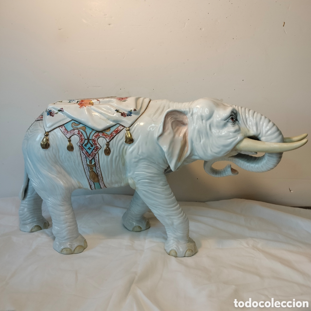 Antig&uuml;edades: Gran tama&ntilde;o - Figura Porcelana- &Aacute;lvarez- Elefante Indio 46 cm