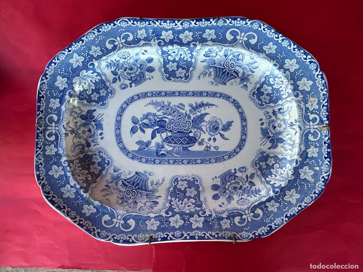 Antiques: Antigua fuente Floral Azul y Blanco Spode Copeland & Garret Porcelana Inglesa S. XVIII-XIX