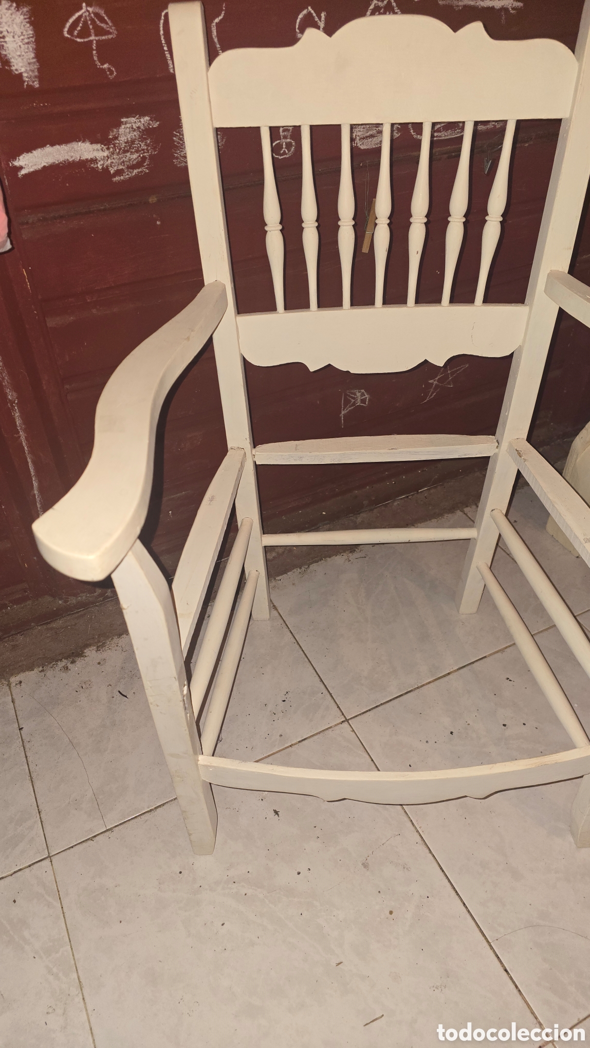 Antig&uuml;edades: Silla antigua r&uacute;stica de madera blanca - Foto 2