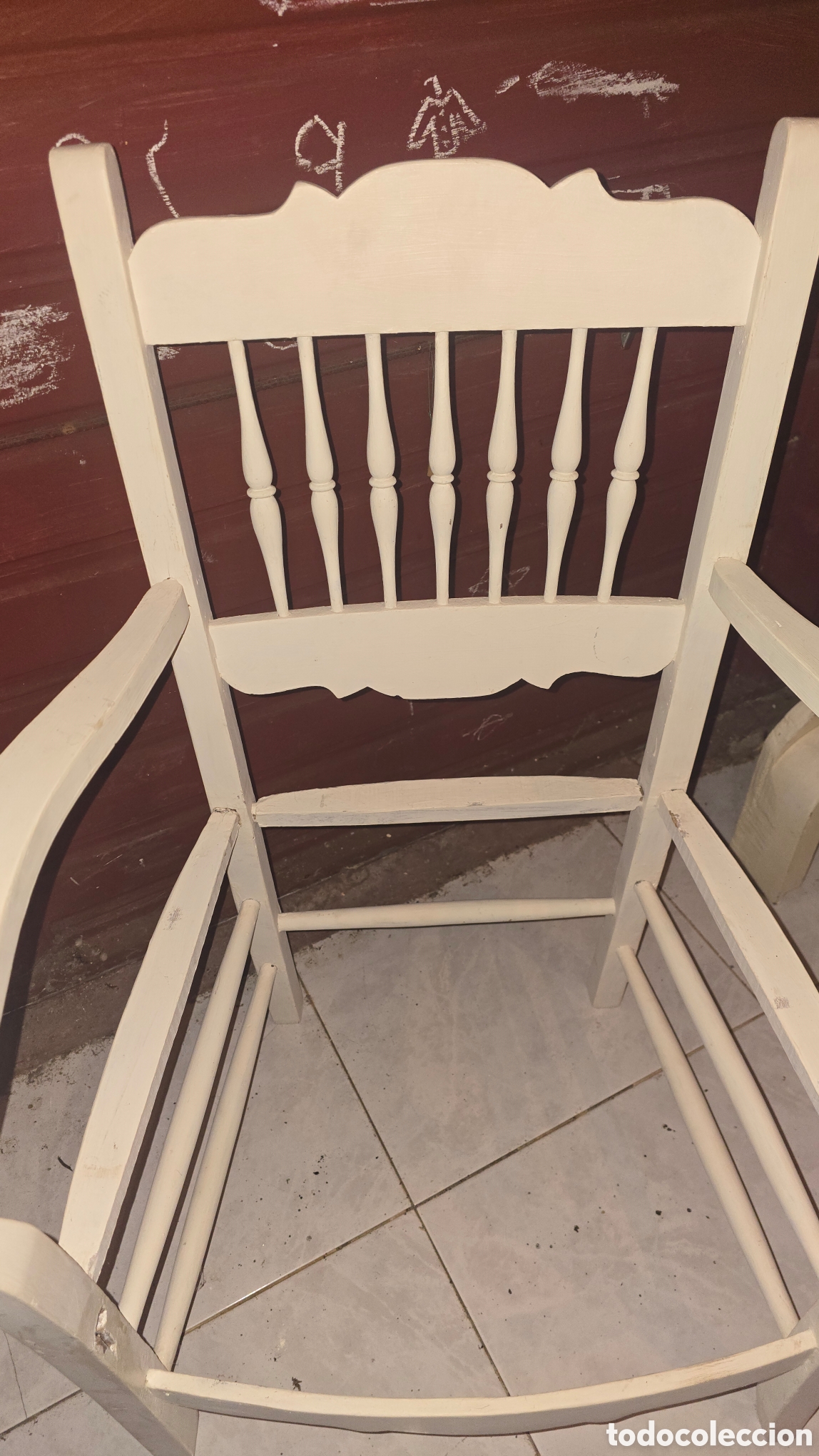 Antig&uuml;edades: Silla antigua r&uacute;stica de madera blanca - Foto 3