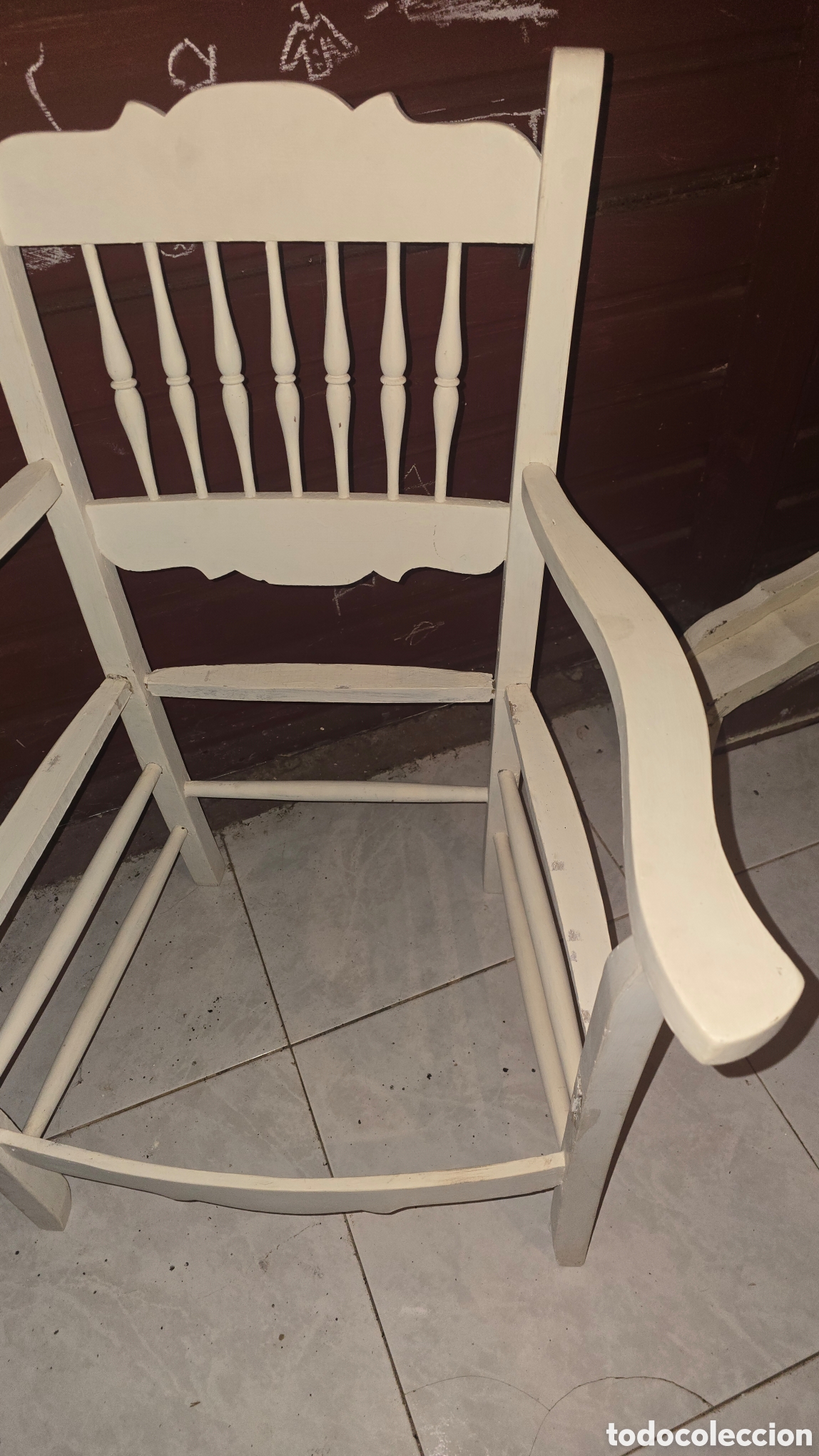 Antig&uuml;edades: Silla antigua r&uacute;stica de madera blanca - Foto 4