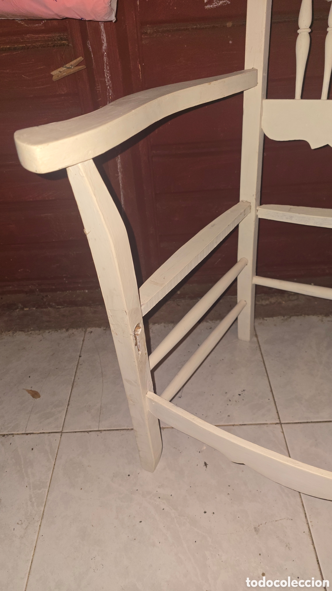 Antig&uuml;edades: Silla antigua r&uacute;stica de madera blanca - Foto 5
