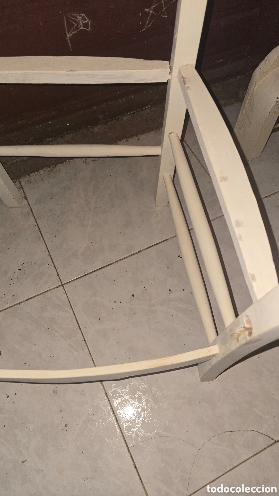 Antig&uuml;edades: Silla antigua r&uacute;stica de madera blanca - Foto 7
