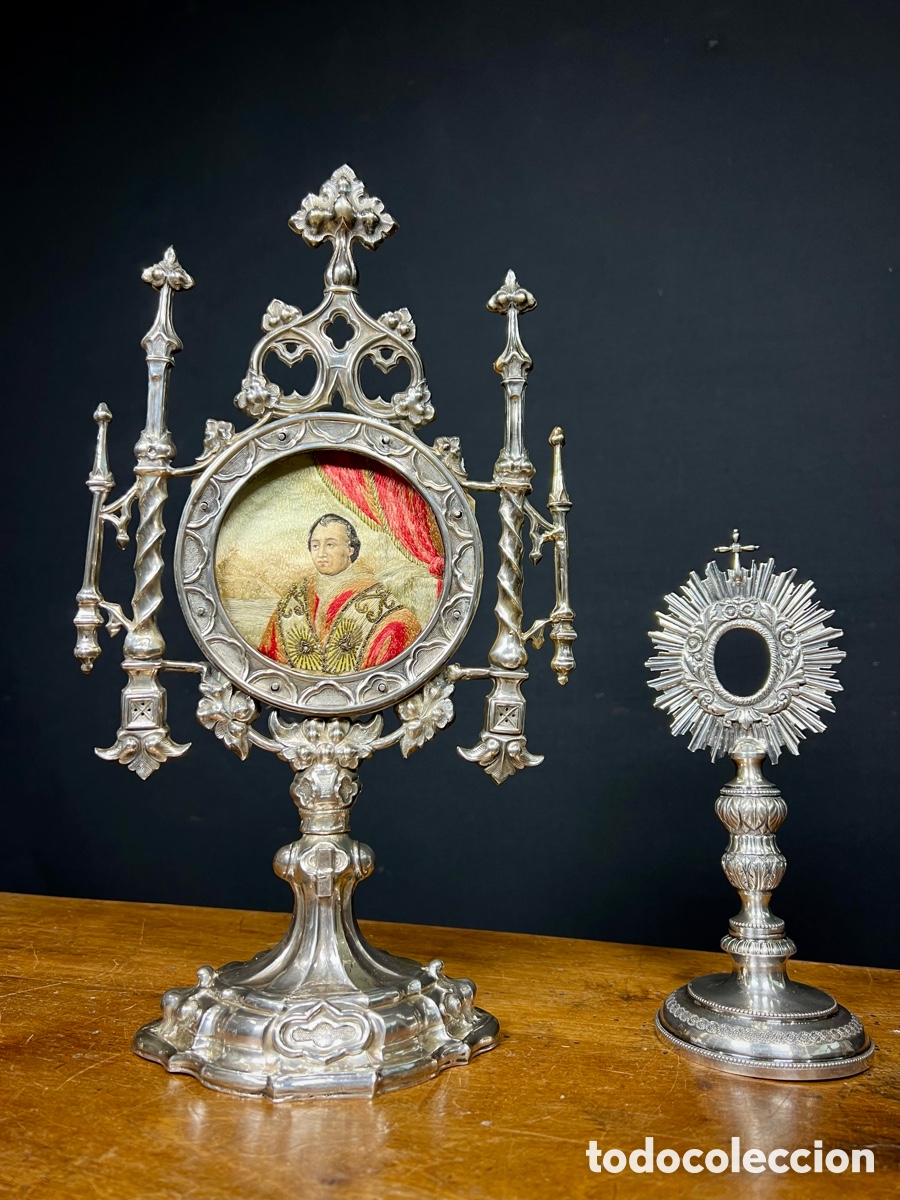 Antig&uuml;edades: Custodia de plata repujada. Siglo XIX - Foto 13