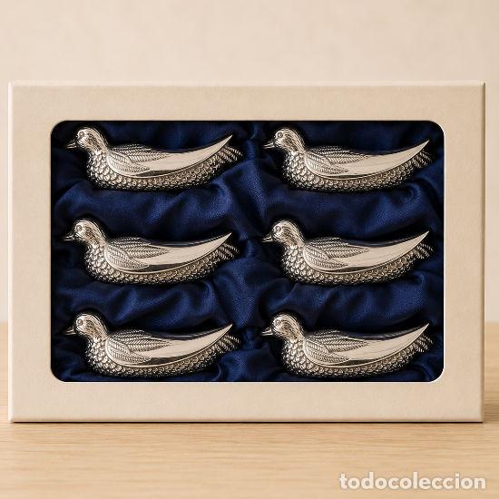 Antig&uuml;edades: Juego de 6 Reposacuchillos Vintage Silea (Forma de Pato) &ndash; Metal Plateado