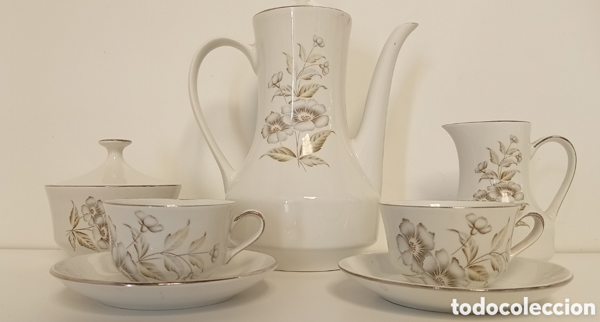 Antig&uuml;edades: JUEGO CAFE PORCELANA BLANCO Y PLATA &rdquo;PORZELANIT&rdquo;