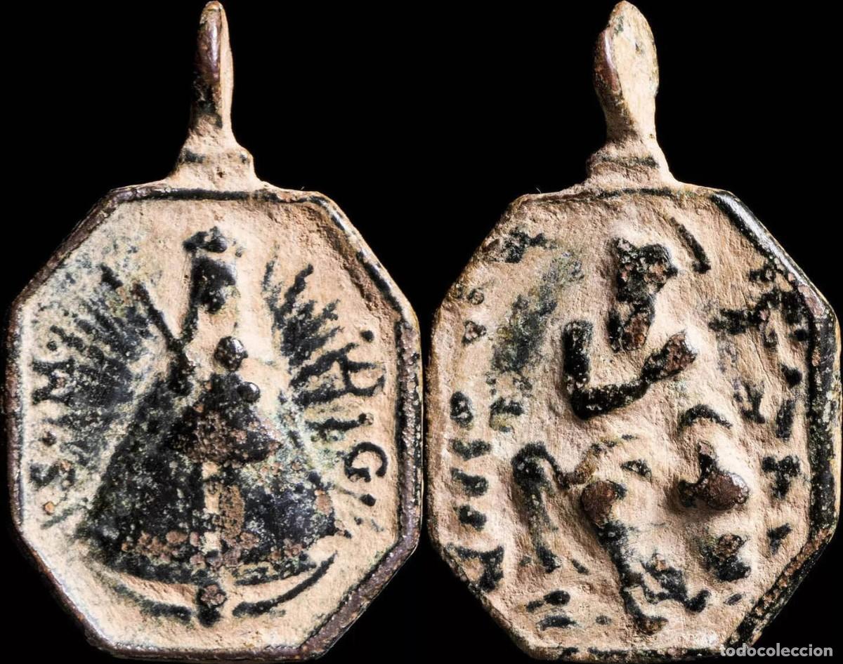 Antiquit&eacute;s: Medalla Religiosa Siglos XVI-XVII, V. Guadalupe/S. Jer&oacute;nimo - 29x19 mm.