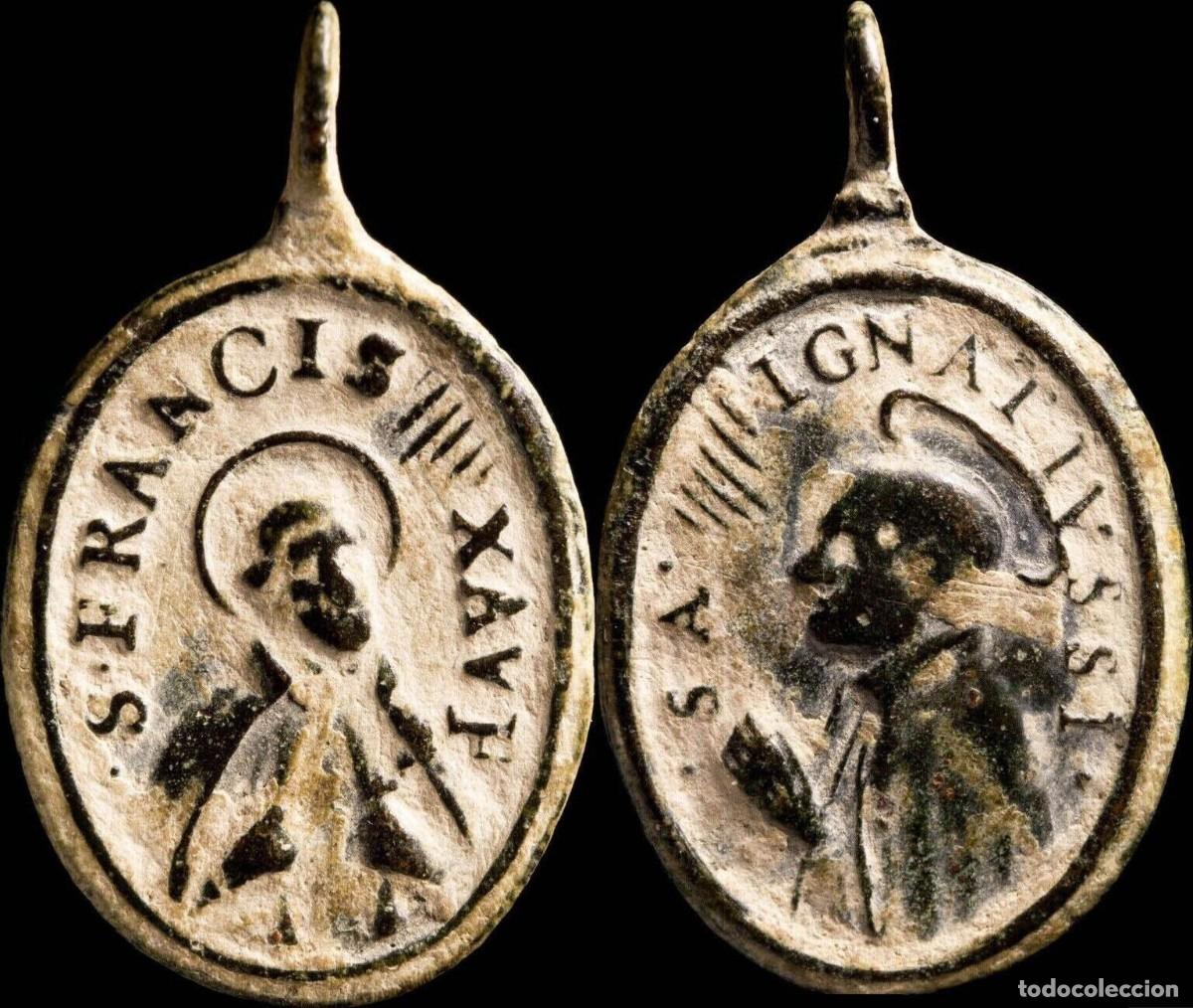 Antiquit&eacute;s: Medalla Religiosa Siglos XVI - XVII, S. Francisco Javier / S. Ignacio -32X19 mm.