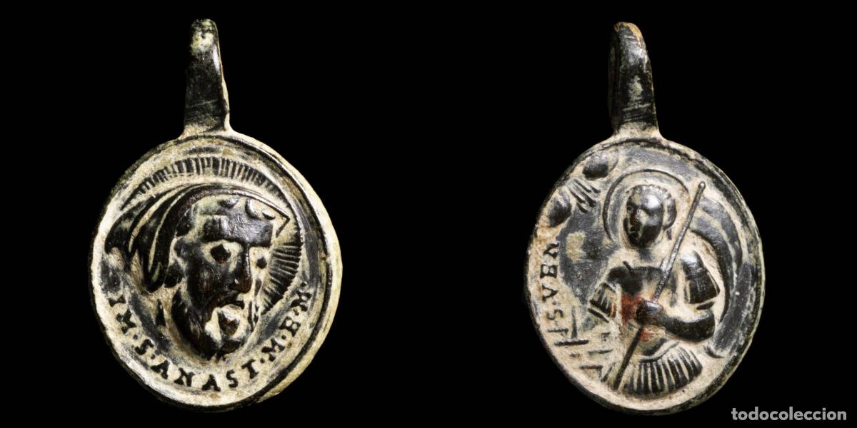 Antig&uuml;edades: Medal XVI-XVII centuries, S. Anastasio / S. Venancio- 26x17 mm.Obverse: Half-length figure and profi