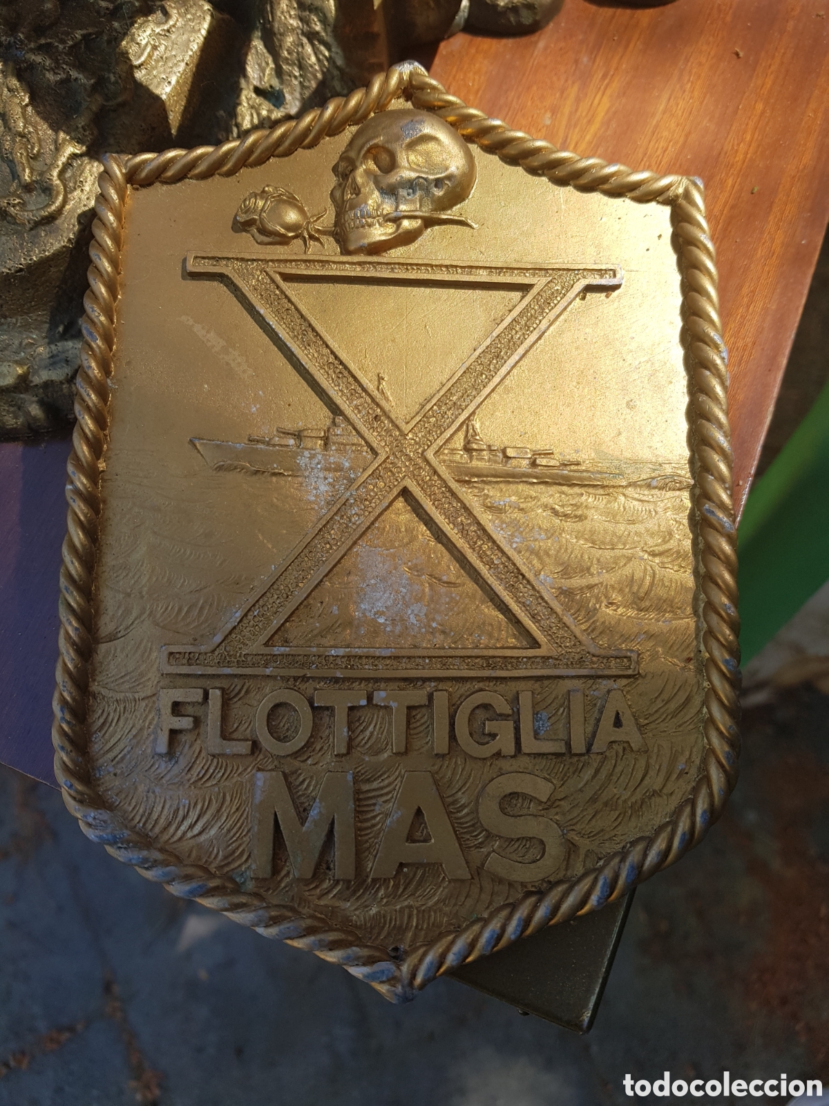 Antig&uuml;edades: ANTIGUA PLACA DE BRONCE FLOTTIGLIA M&Aacute;S TORPEDERO SUBMARINOS SEGUNDA GUERRA MUNDIAL ITALIANO