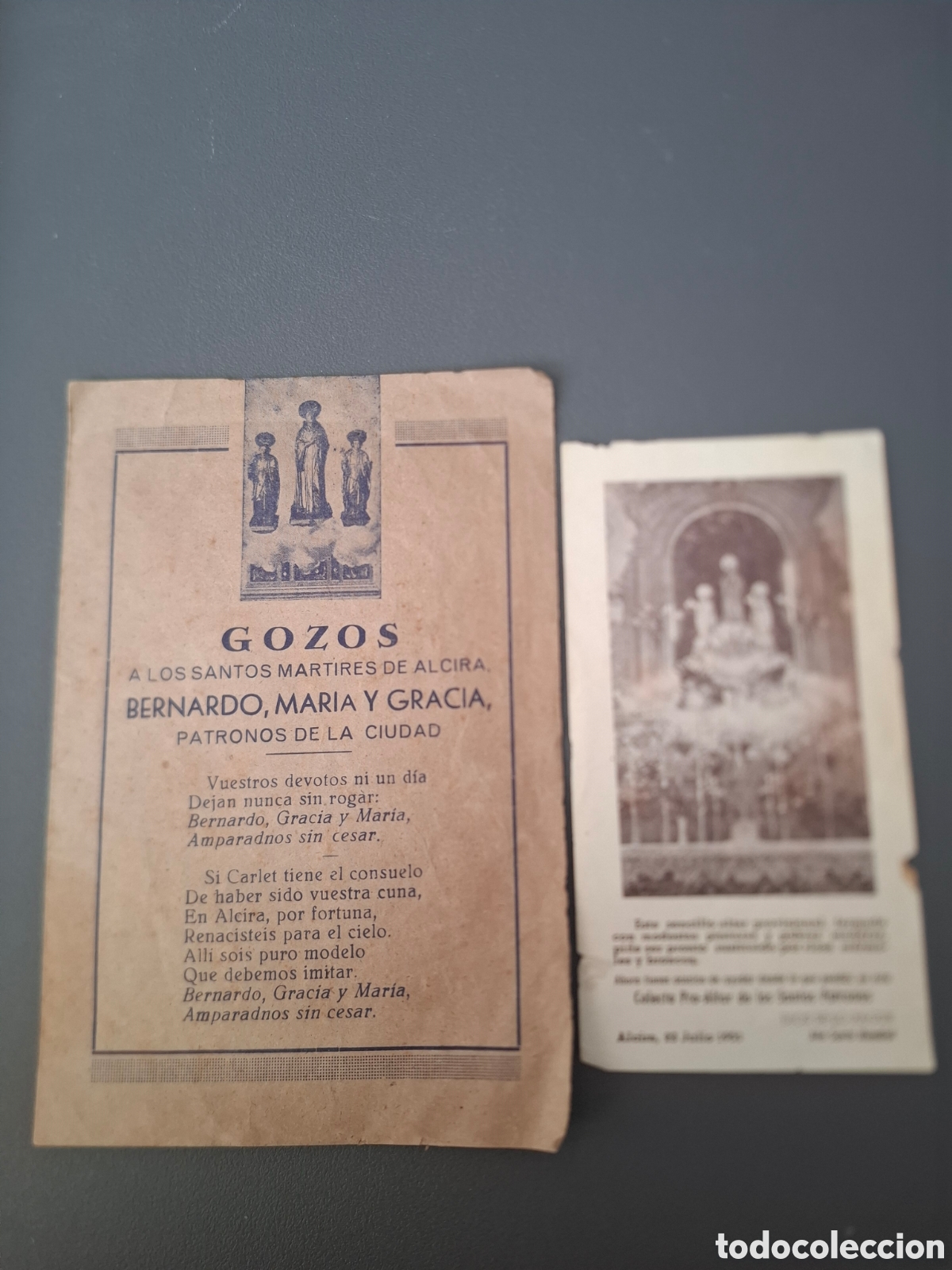 Antig&uuml;edades: Gozos santos m&aacute;rtires Bernardo, Maria y Gracia- colecta pro altar Stos Patronos-195- Alzira