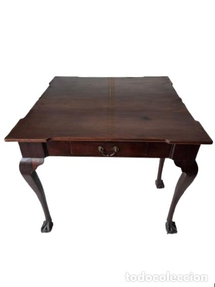 Antiquit&auml;ten: Mesa de Juego, de T&eacute; Convertible - Estilo Chippendale - Madera de Caoba - con Caj&oacute;n S.XIX