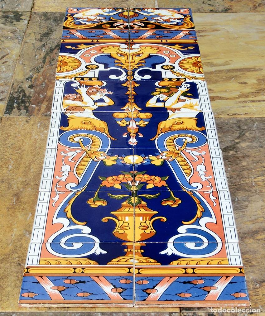 Antig&uuml;edades: PRECIOSO PANEL DE AZULEJOS - ESTILO MODERNISTA - FAUNOS - MUJER Y HOMBRE - MACHO CABR&Iacute;O - MOSAICO