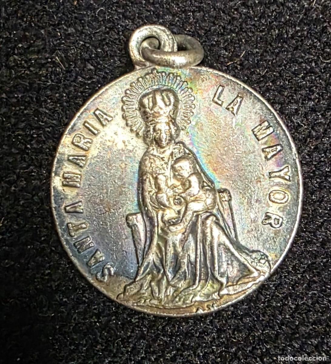 Antig&uuml;edades: Medalla religiosa antigua plateada Virgen de la Mayor y Catedral de Burgos &ndash; Colgante devocional