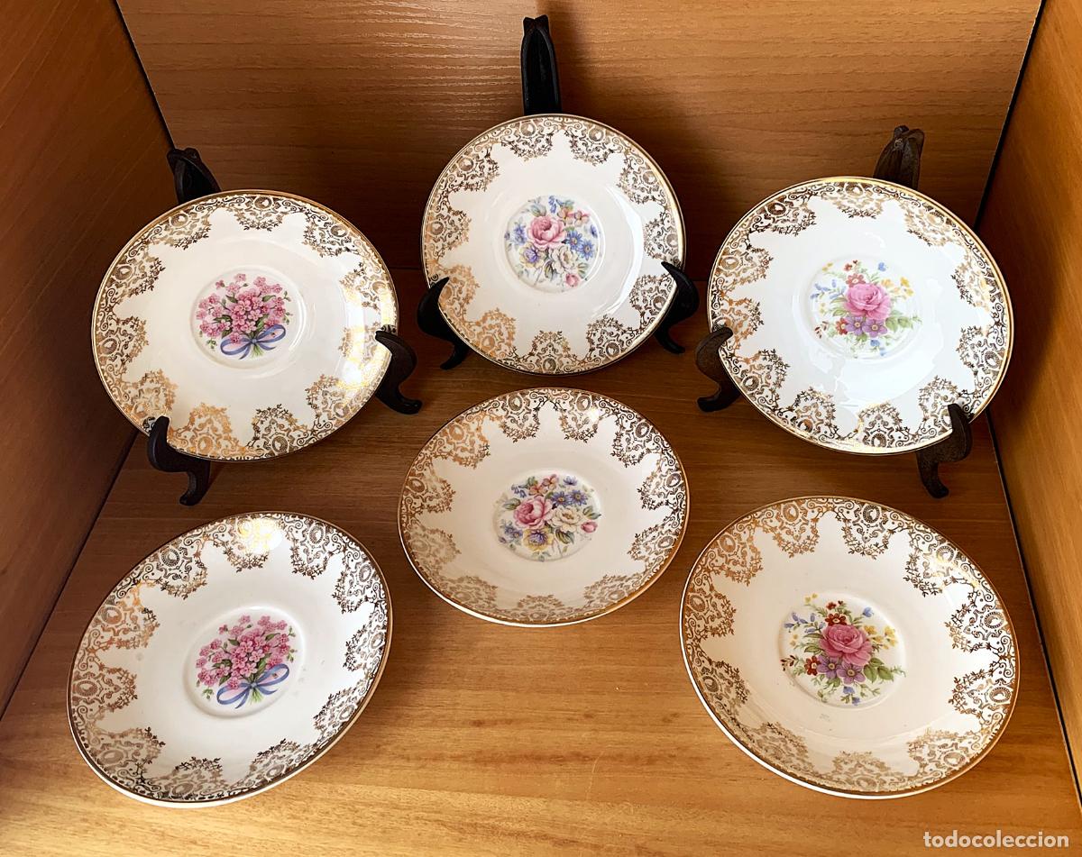 Antig&uuml;edades: Set de 6 platos Queen's Rosina China - Modelo Richmond - Fine Bone China - Inglaterra - Edinburgh Cr