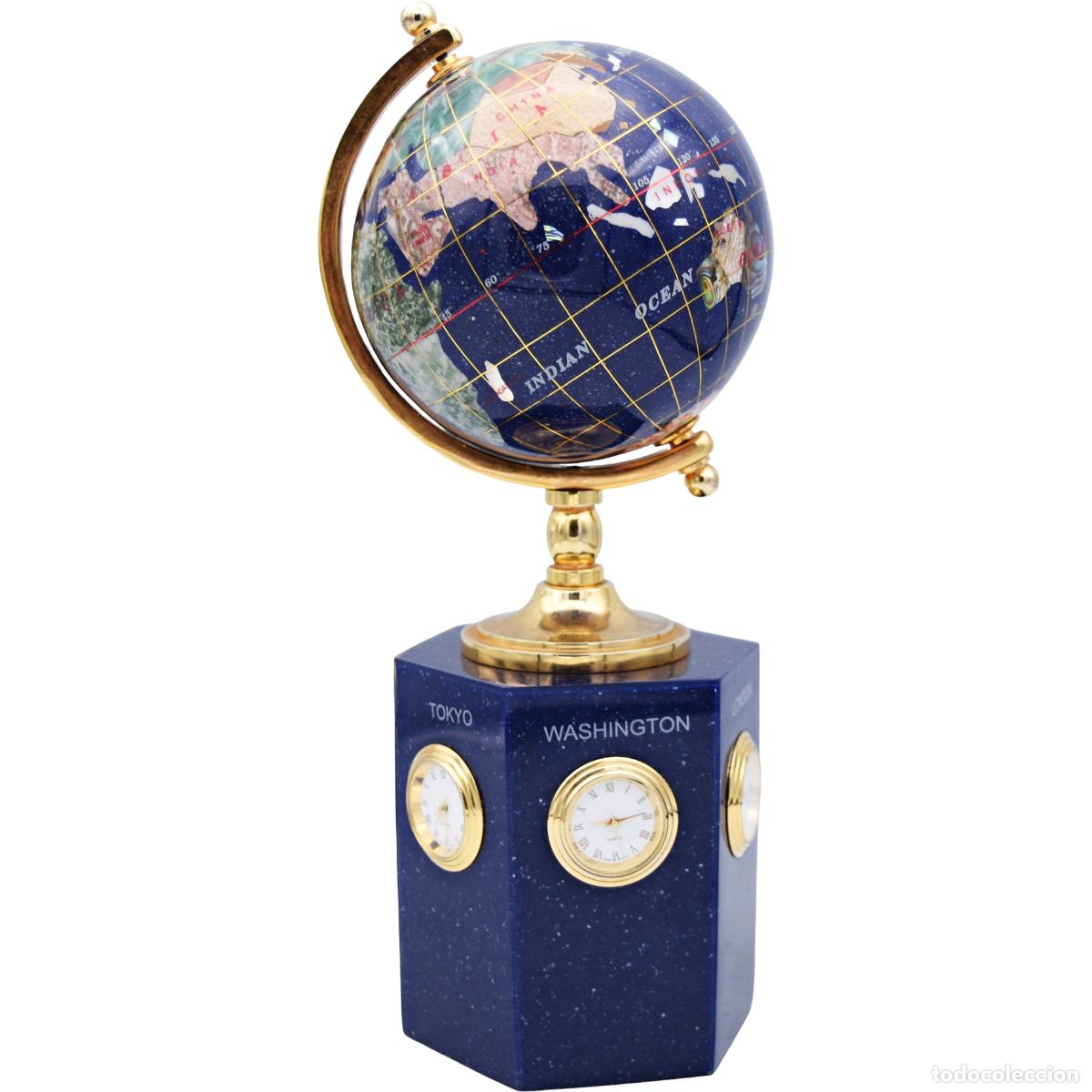 Antiques: Globo terr&aacute;queo de lapisl&aacute;zuli con estaci&oacute;n de relojes de m&uacute;ltiples zonas horarias