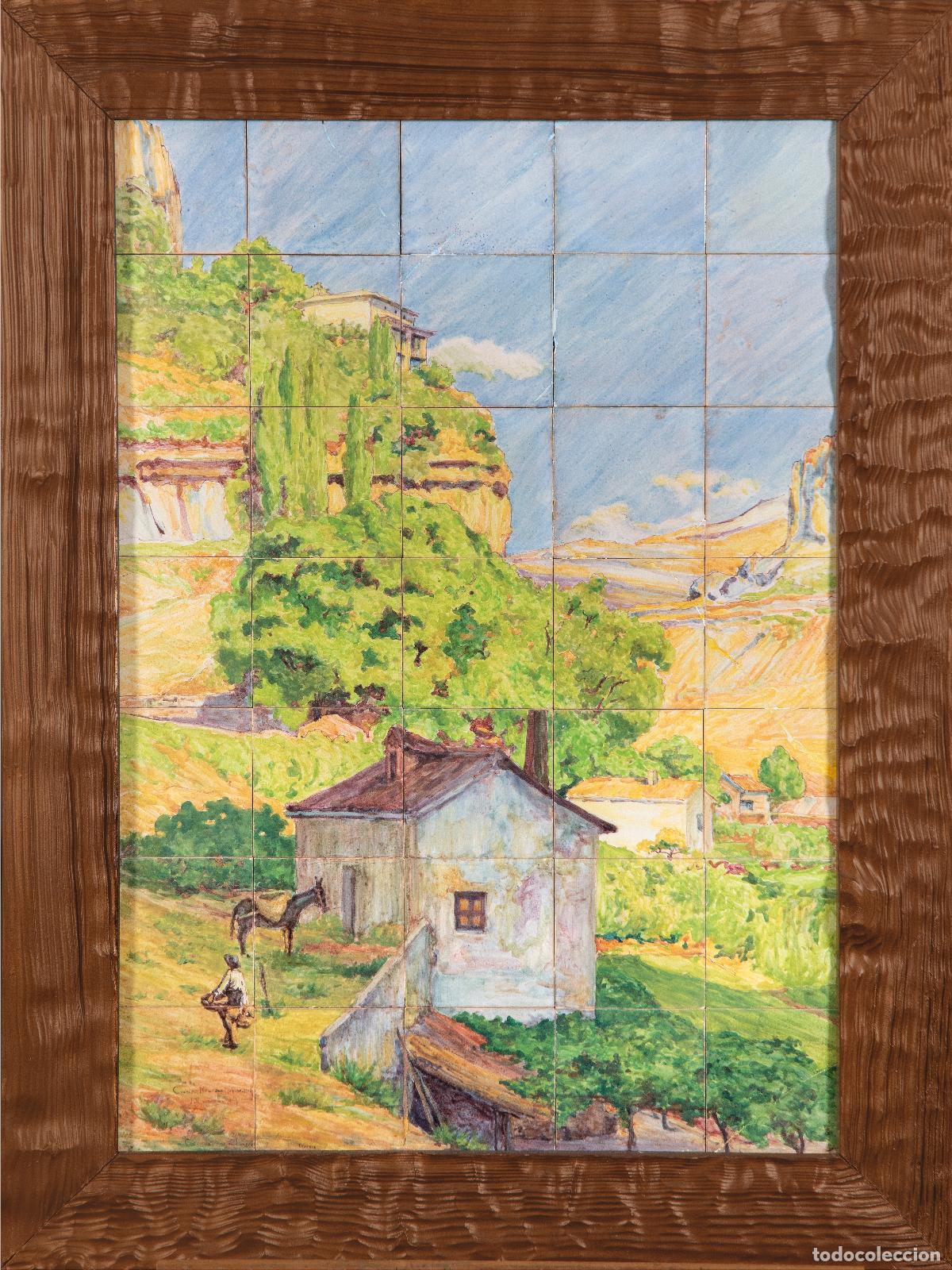 Antig&uuml;edades: Hoz del Hu&eacute;car en Cuenca mural de 35 azulejos cer&aacute;mica esmaltada Talavera Ruiz de Luna Arroyo 1918