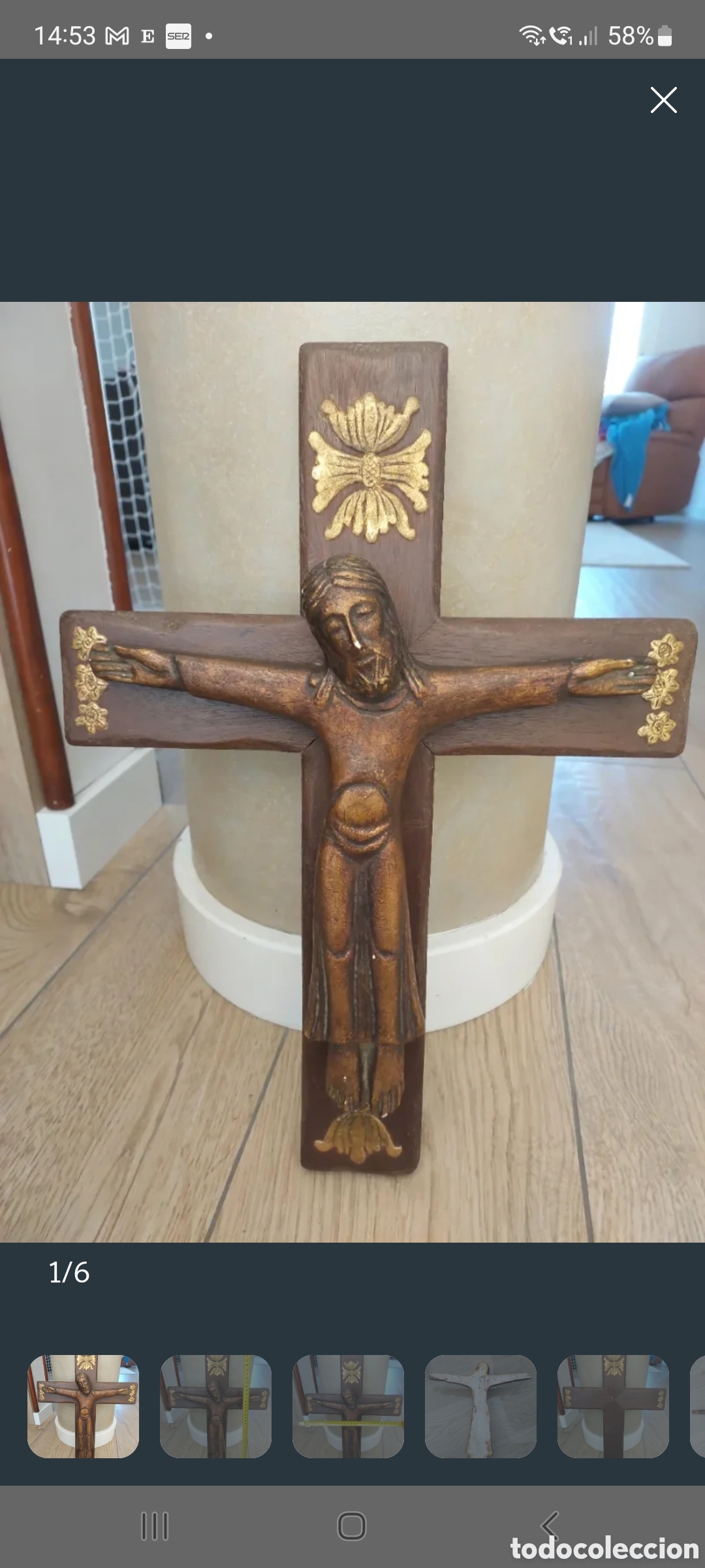 Antiguidades: Antiguo crucifijo con cruz y figura separada