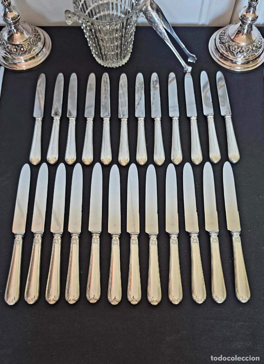 Antig&uuml;edades: Lote 24 Cuchillos Estilo St. M&eacute;dard Luis XV 12 Cena y 12 Aperitivo Metal Plateado