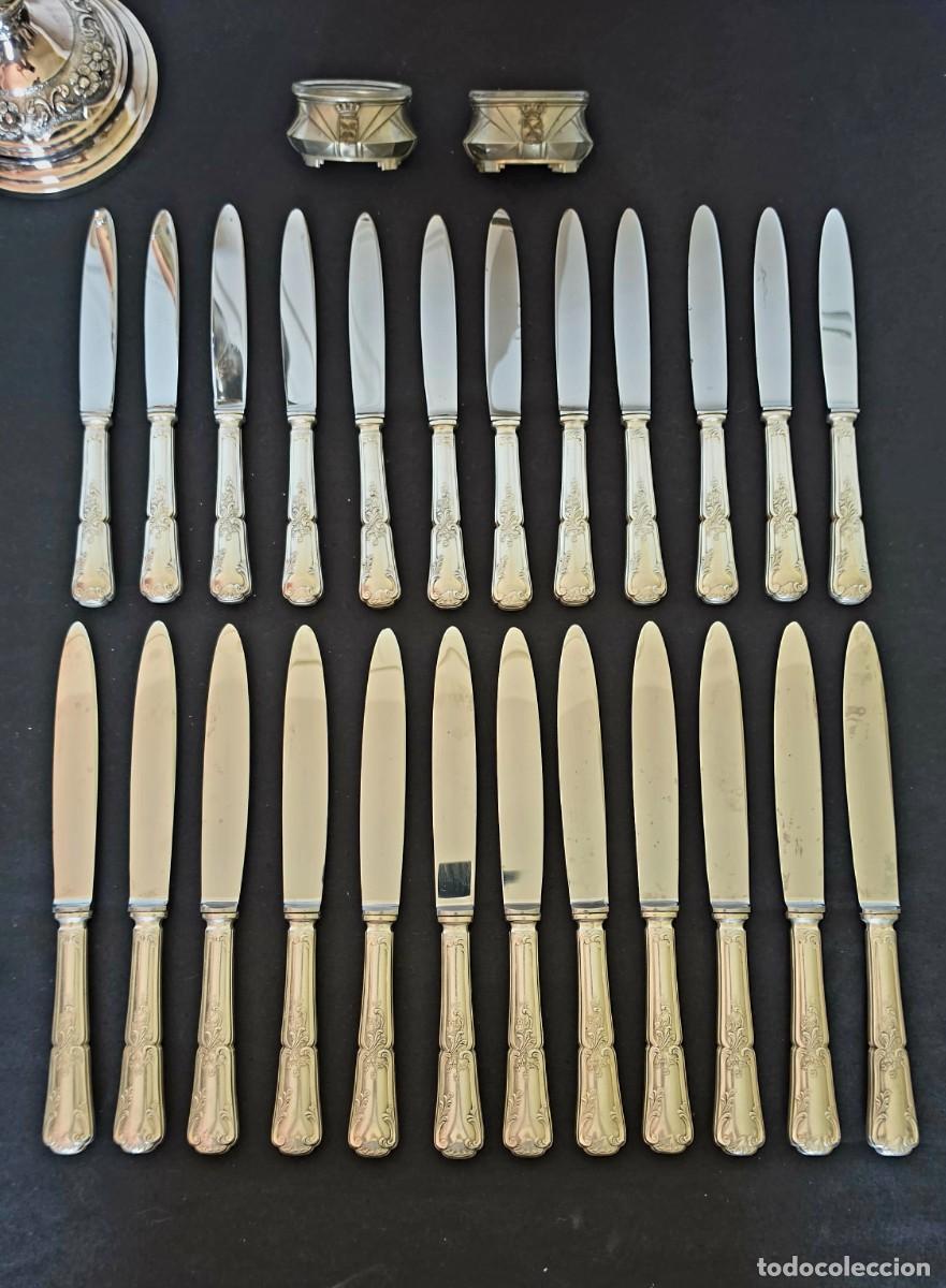 Antig&uuml;edades: Lote 24 Cuchillos Estilo St. M&eacute;dard Luis XV 12 Cena y 12 Aperitivo Metal Plateado