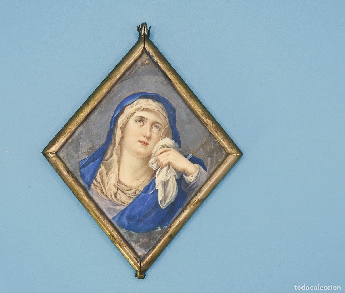 Antig&uuml;edades: VIRGEN DE LOS DOLORES MATER DOLOROSA MINIATURA PINTADA A MANO