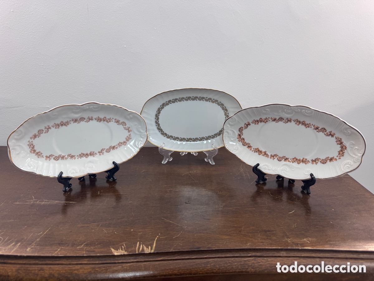 Antig&uuml;edades: Fuente servir Vista Alegre Portugal porcelana hojas roble filete oro vintage